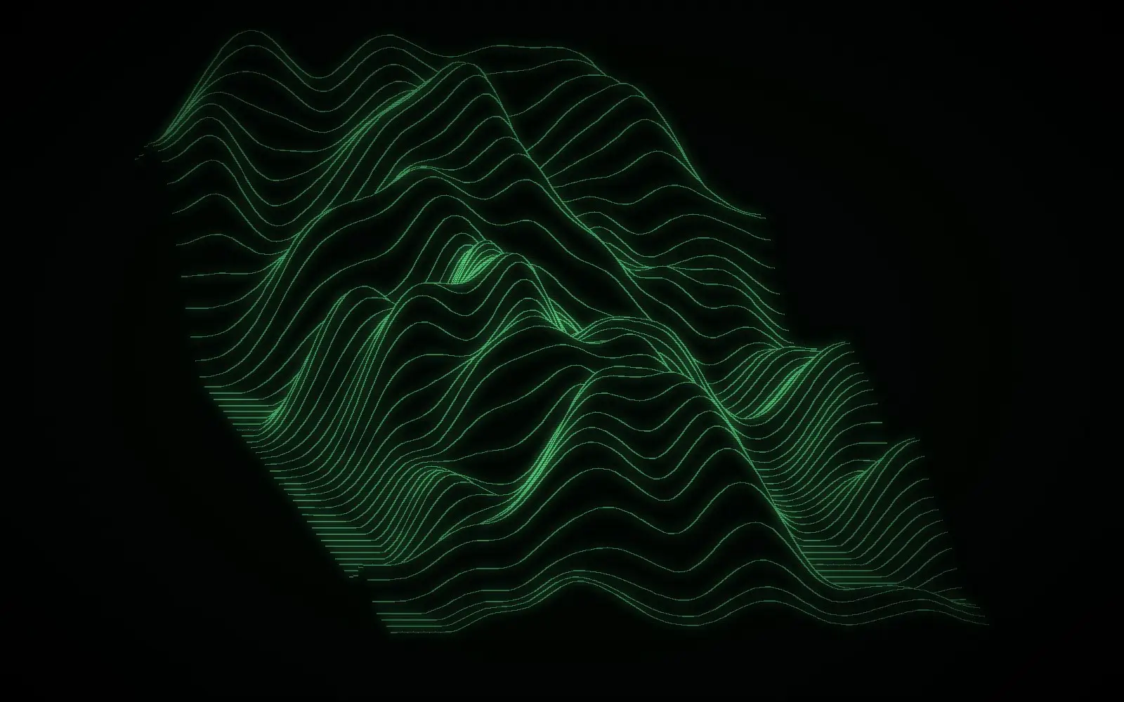 A green phosphor display showing the face of the Shroud as a relief, brightness read as height.